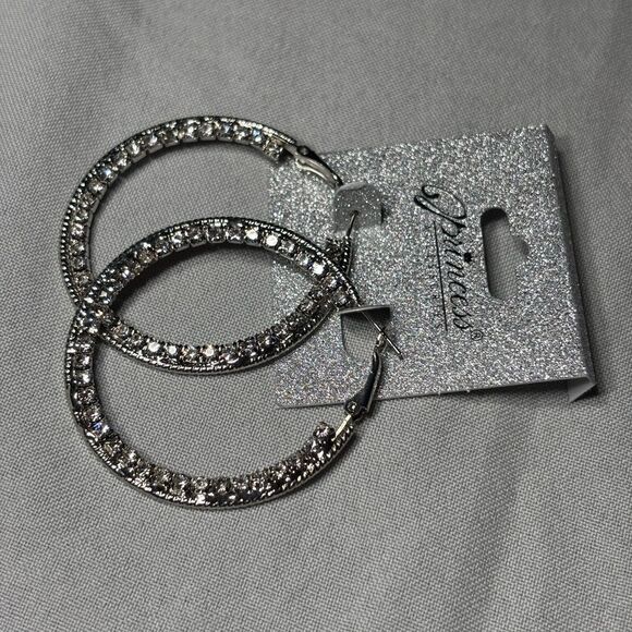 New! Princess Accessories Silver Gemstone Hoop Earrings - Picture 2 of 4